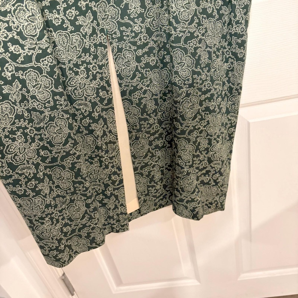 Santa Fe Jim Tremblay Vintage 90s Green Cream Floral Rayon Midi Dress L Straight - Picture 11 of 11